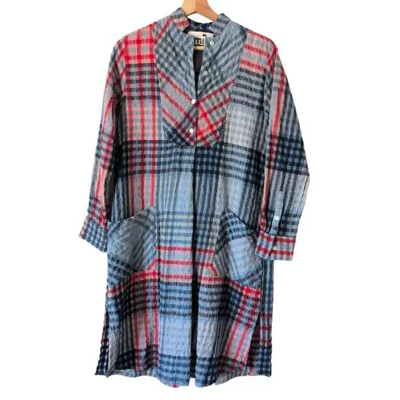 Mii au Musee Pixel Art Dress Womens XS Artsy Lagenlook Blue Red Wool India $480 - Picture 2 of 9